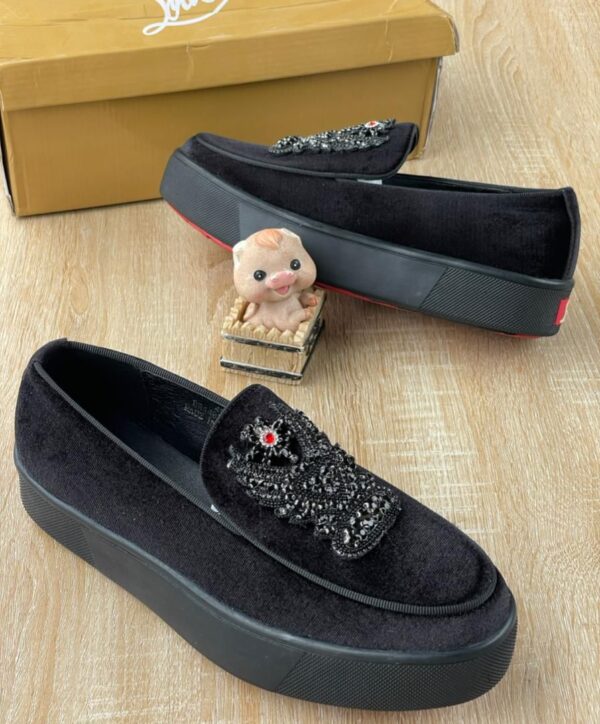 Louboutin Black Velvet Slip-Ons