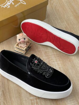 Louboutin Black Velvet Slip-Ons