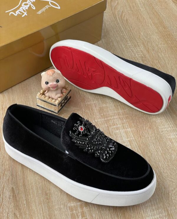 Louboutin Black Velvet Slip-Ons